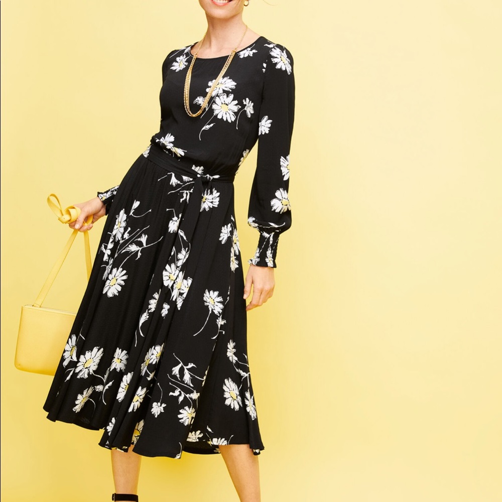 Talbots Black Floral Long Sleeve Dress